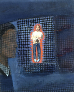 Christina Schlesinger, "Blue Little Girl," 1994. Oil and fabric on canvas.